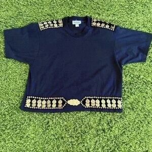 Moschino Navy Tee with Gold Embellishments